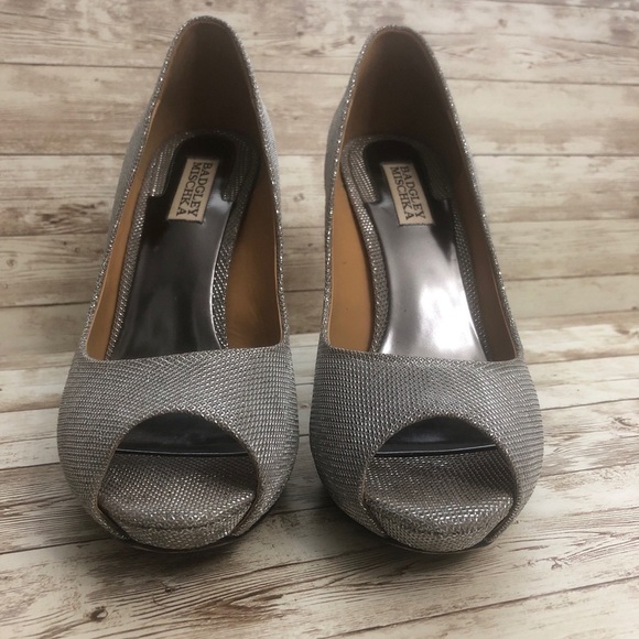Badgley Mischka Ponderosa Silver Peep Toe Pumps - Picture 2 of 10